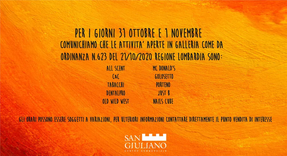 APERTURE 31 OTTOBRE - 1 NOVEMBRE